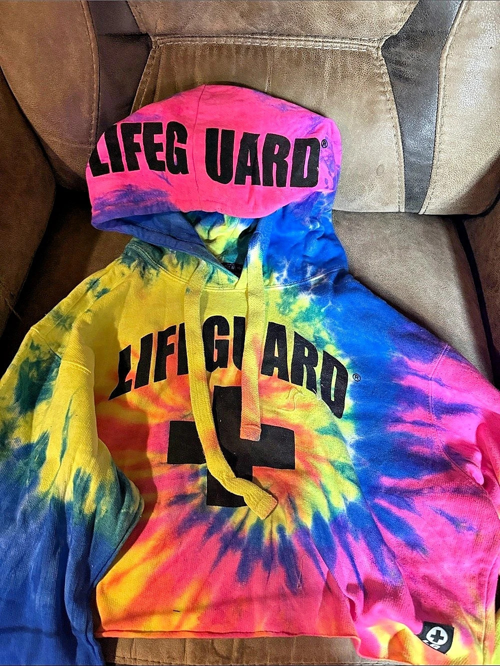 Lifeguard Tie-Dye crop top Pullover Hoodie Multicolor Size Large